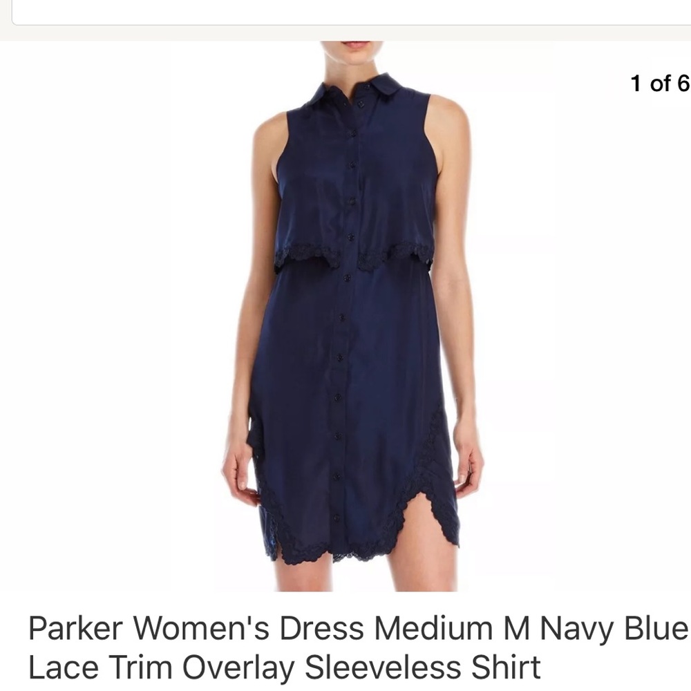 Parker Navy Silk Shirt Dress Med